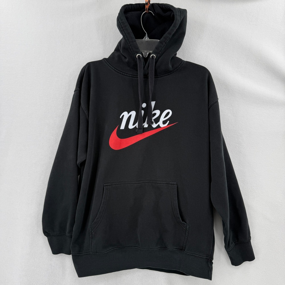 Nike Hoodie Mens Large Black Script Logo Pullover BV2933-010 Sportswear